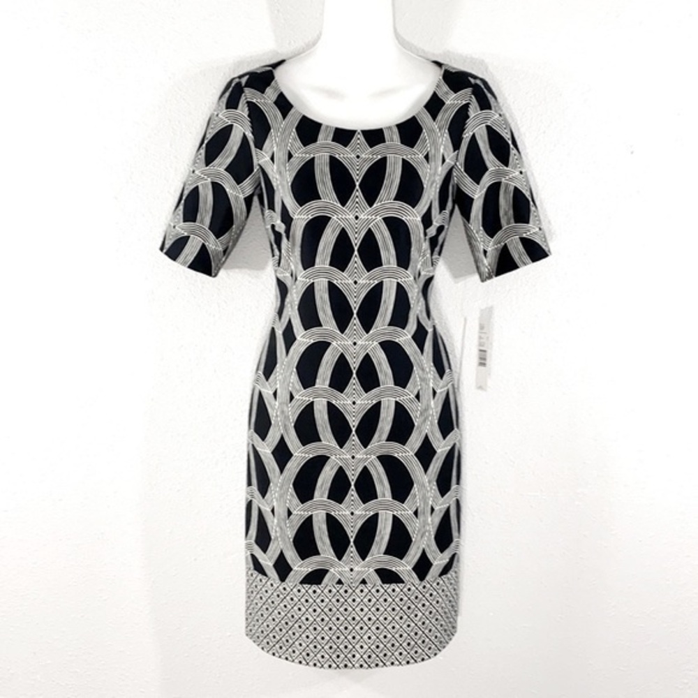 NWT Antonio Melani Parker black white sheath dress